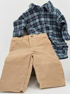 Carters Toddler Plaid Button-Up Shirt and Tan Corduroy Pants Set - NWT